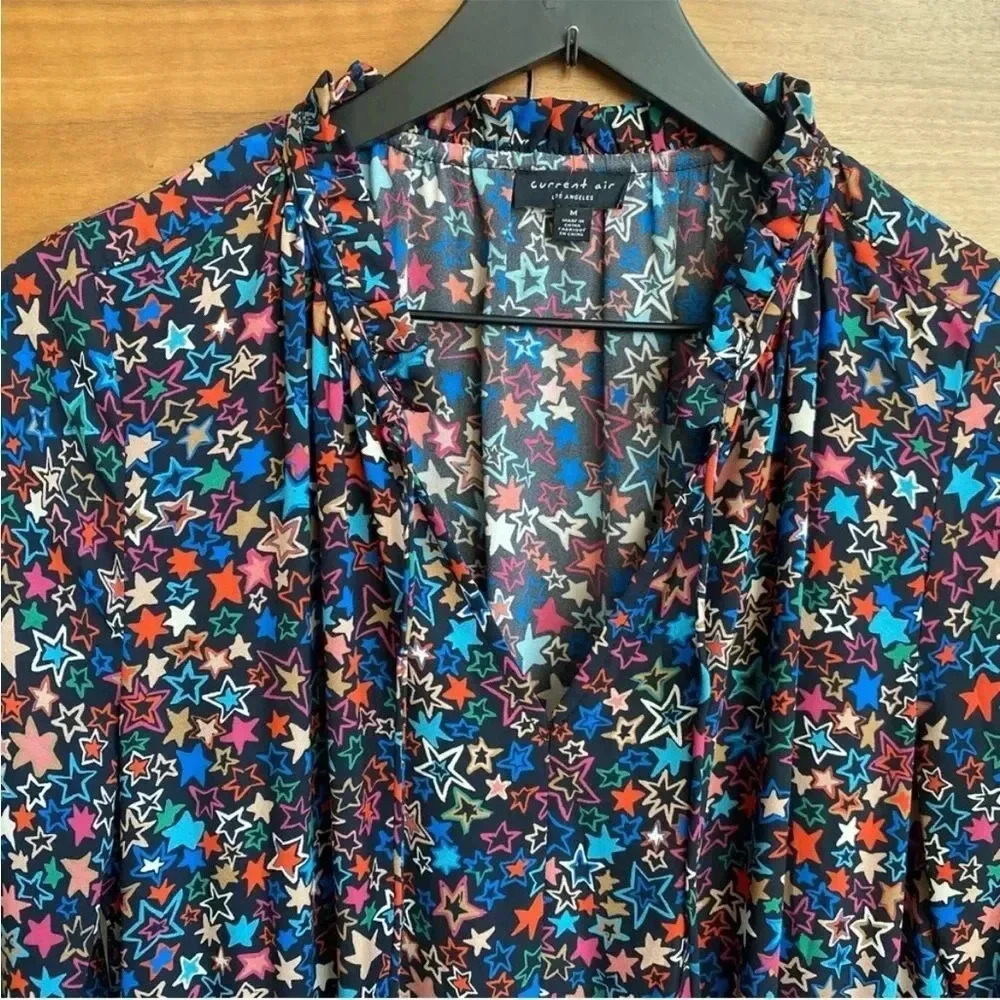 Anthropologie Current Air Aurelie Pleated Mini Dress Star Print Galaxy, Size M - Picture 4 of 10